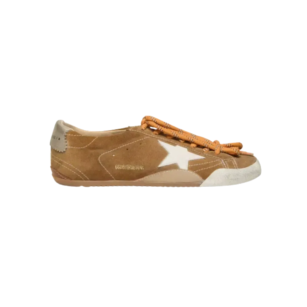 Golden Goose True-Star In Tobacco-Colored Suede With White Star And Platinum Heel Tab