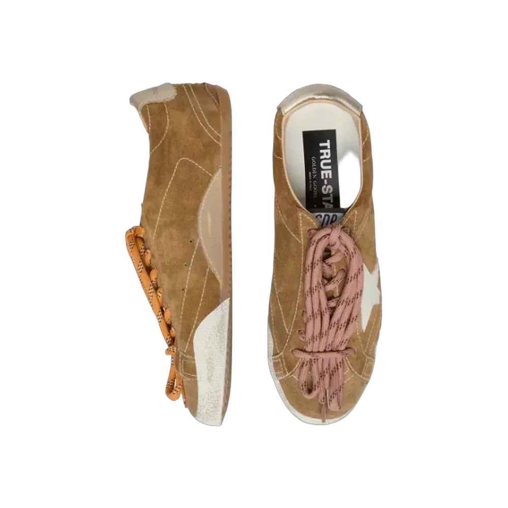 Golden Goose True-Star In Tobacco-Colored Suede With White Star And Platinum Heel Tab