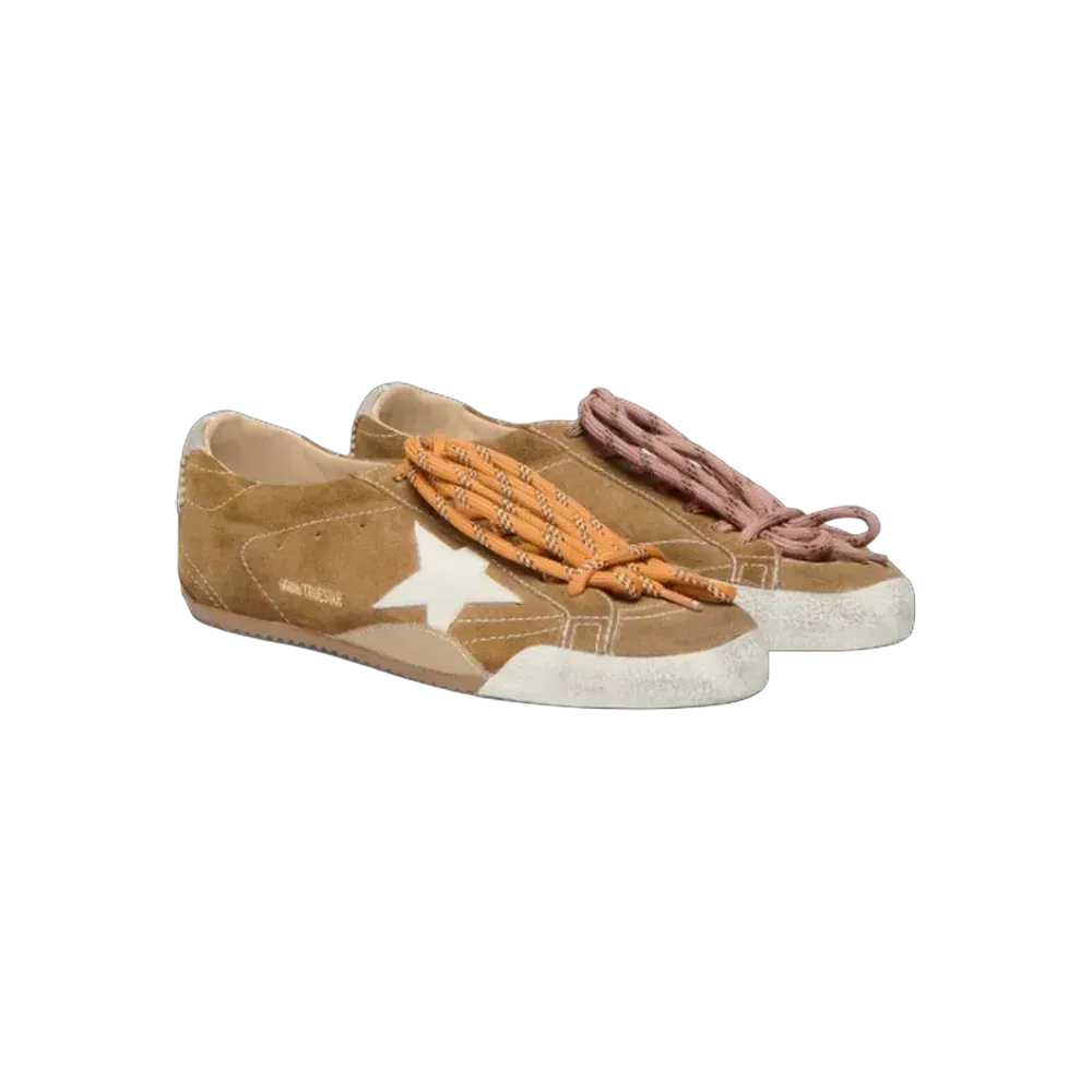 Golden Goose True-Star In Tobacco-Colored Suede With White Star And Platinum Heel Tab