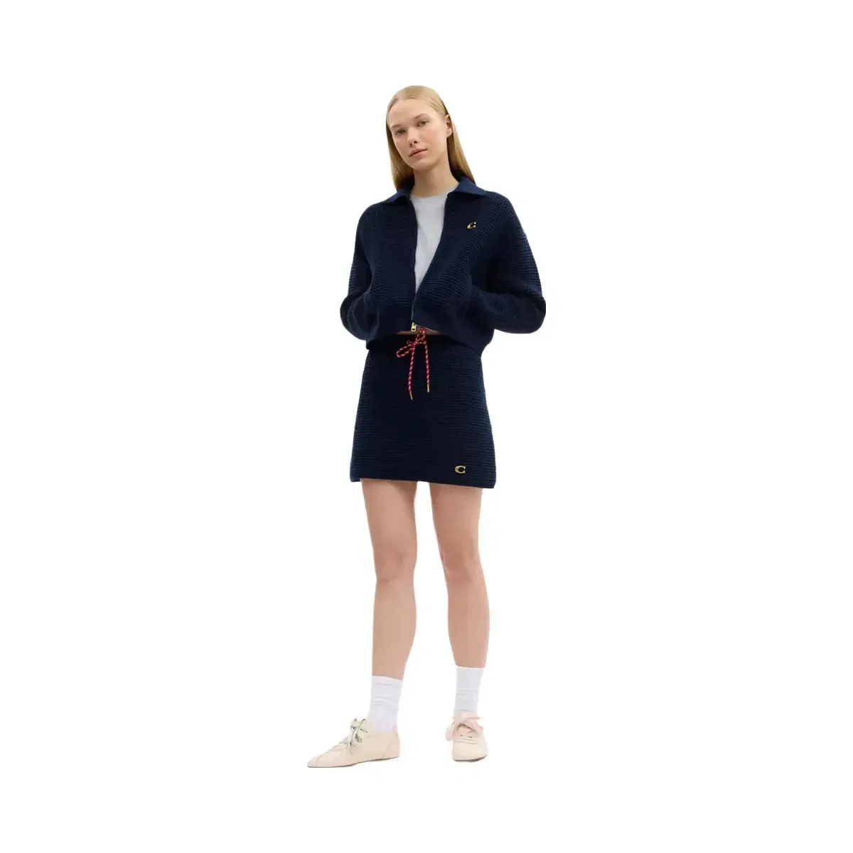 Coach Textured Knit Skirt in Navy Blue