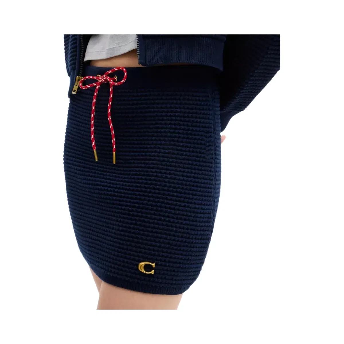 Coach Textured Knit Skirt in Navy Blue