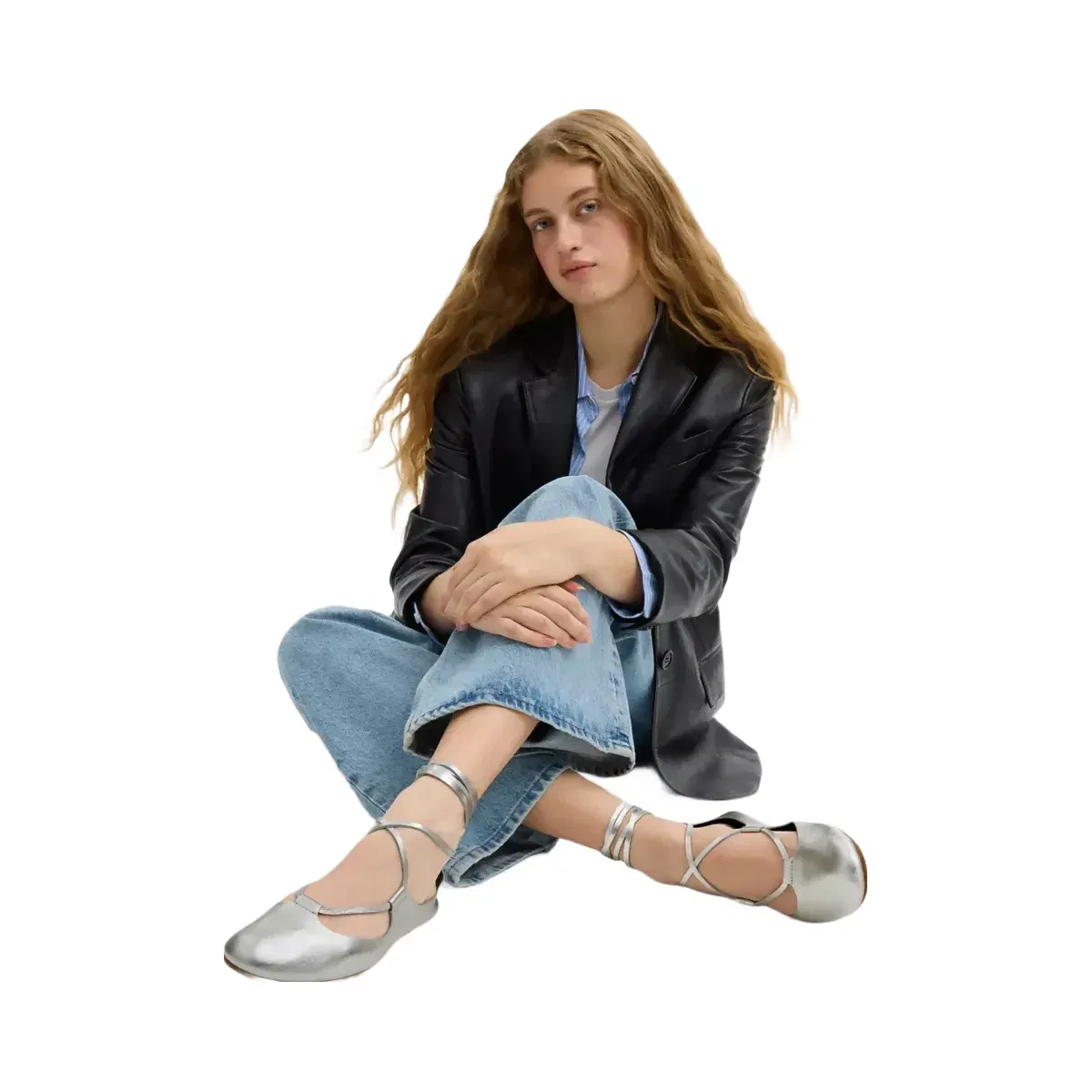 Coach Lace-Up Soft Ballet Flat in Silver