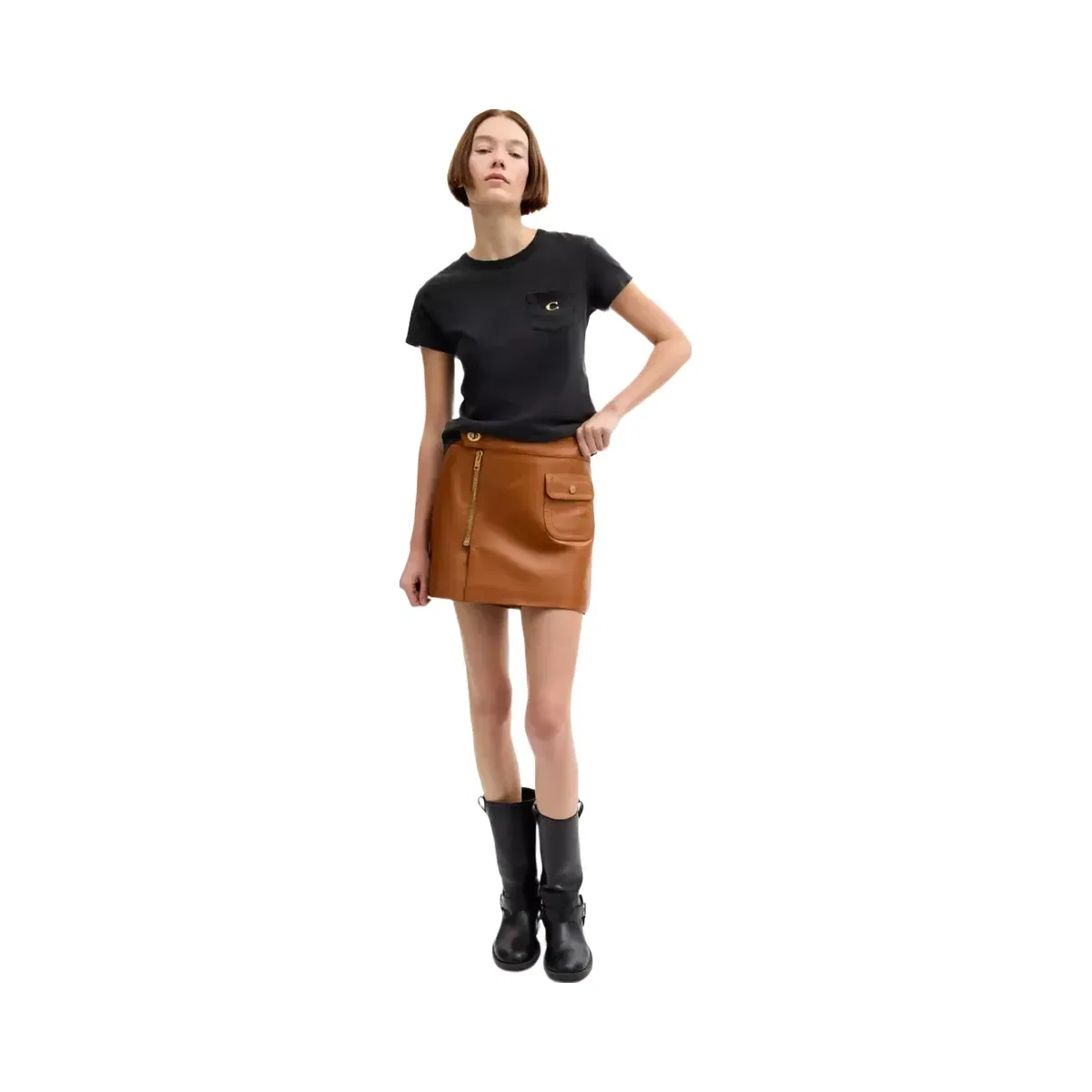 Coach Mini Leather Heritage Skirt in Saddle