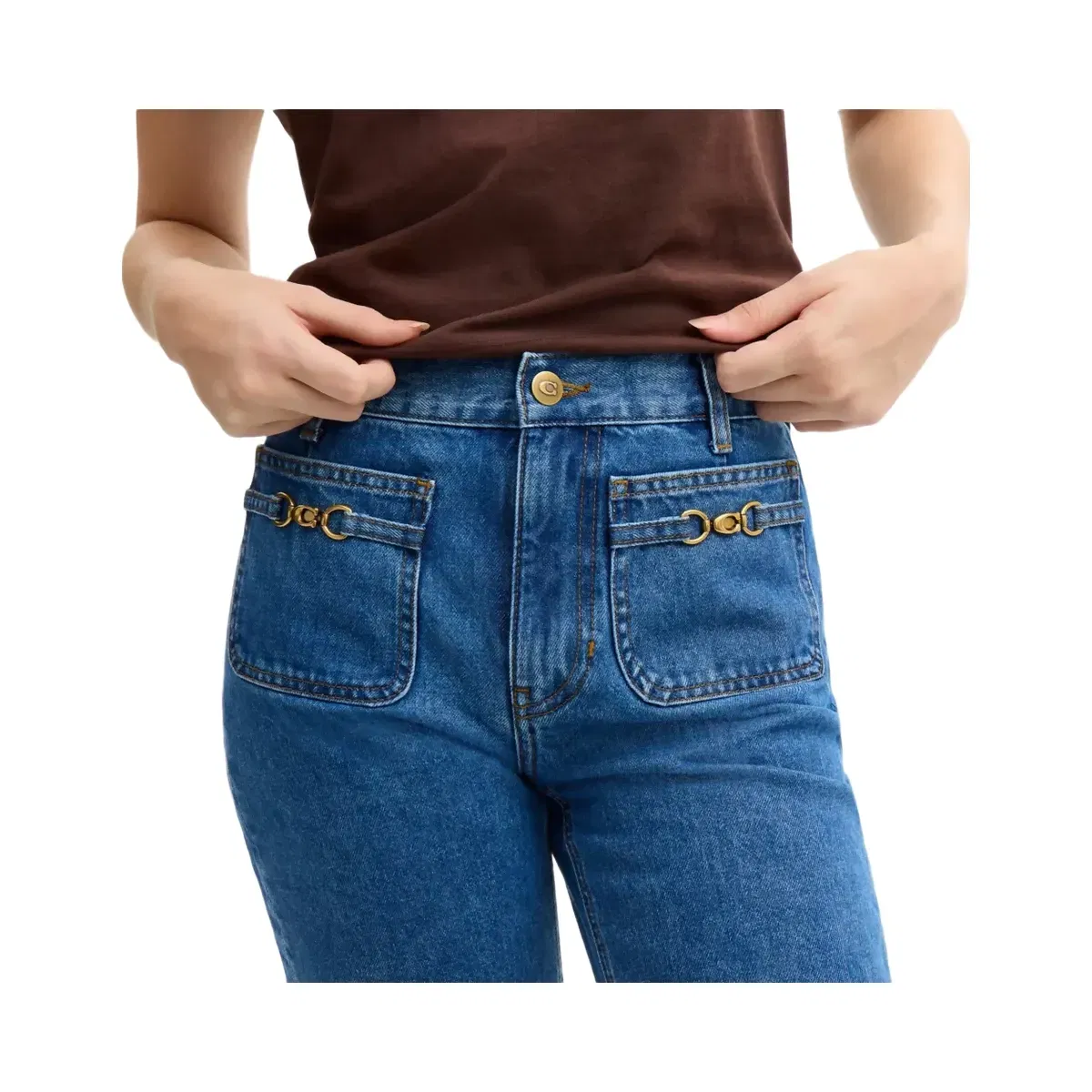 Coach Sculpted C Denim Pants In Organic Cotton in Medium Blue