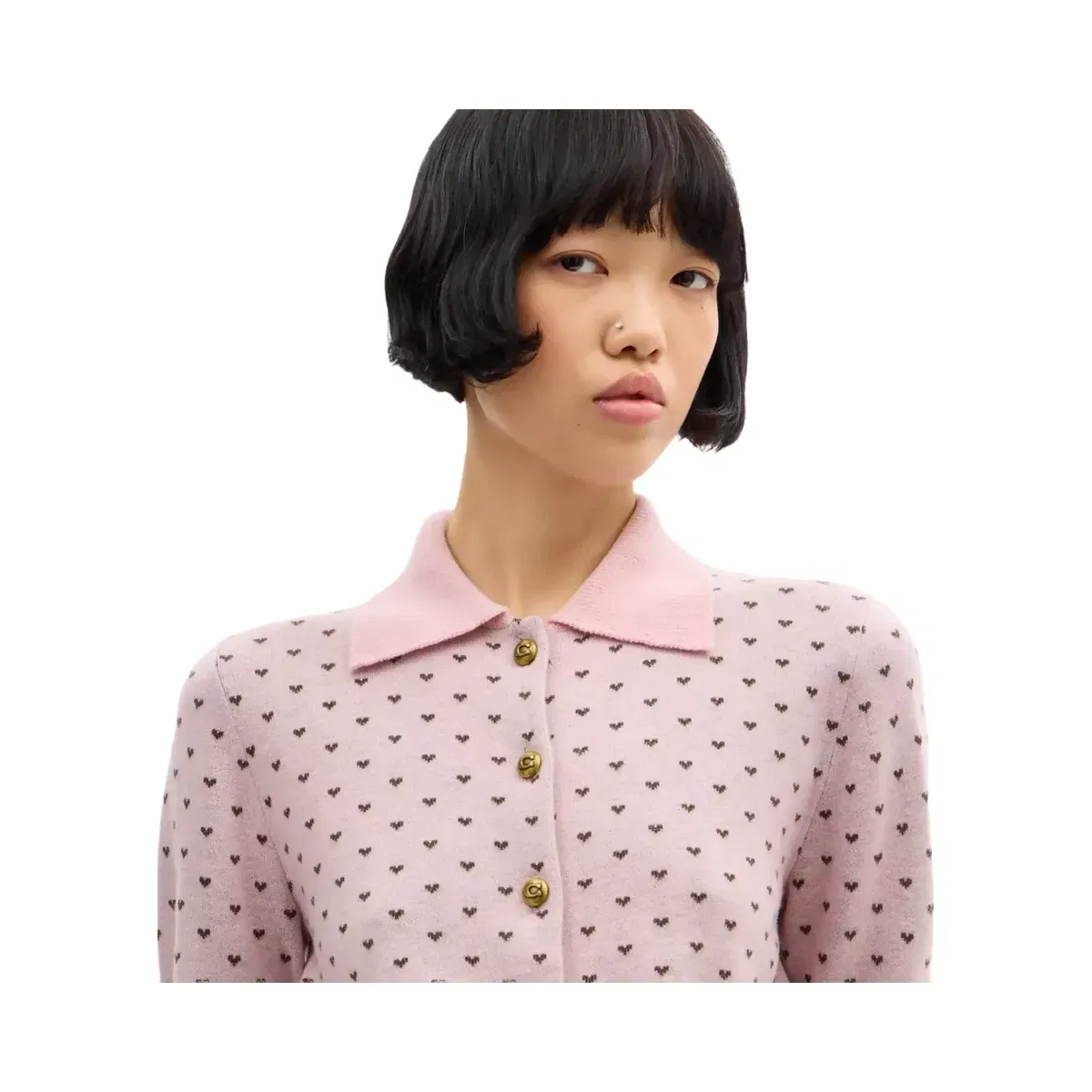 Coach Shrunken Heart Cardigan in Pink