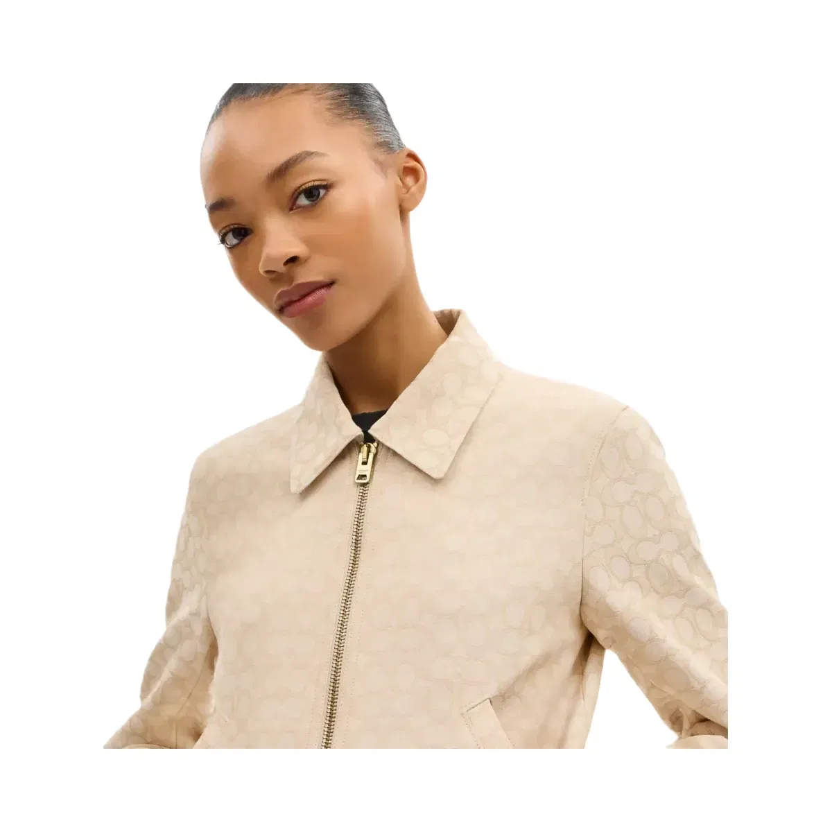 Coach Signature Zip Front Jacket in Light Khaki