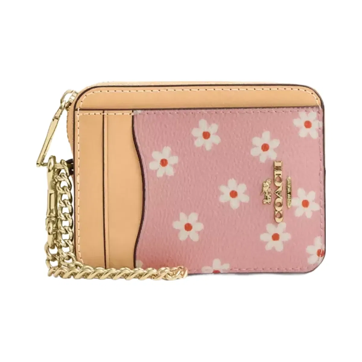 Coach Zip Card Case With Floral Print in Gold Pink Multi