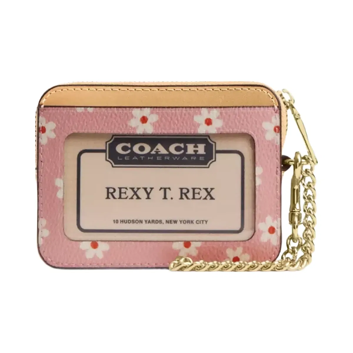 Coach Zip Card Case With Floral Print in Gold Pink Multi