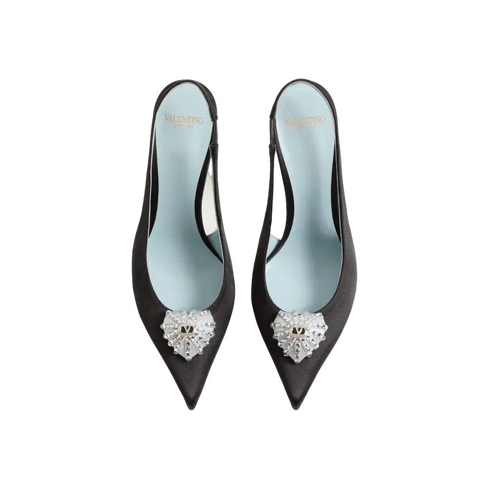 Valentino Coeur Royal Satin Slingback Pump 100mm Black