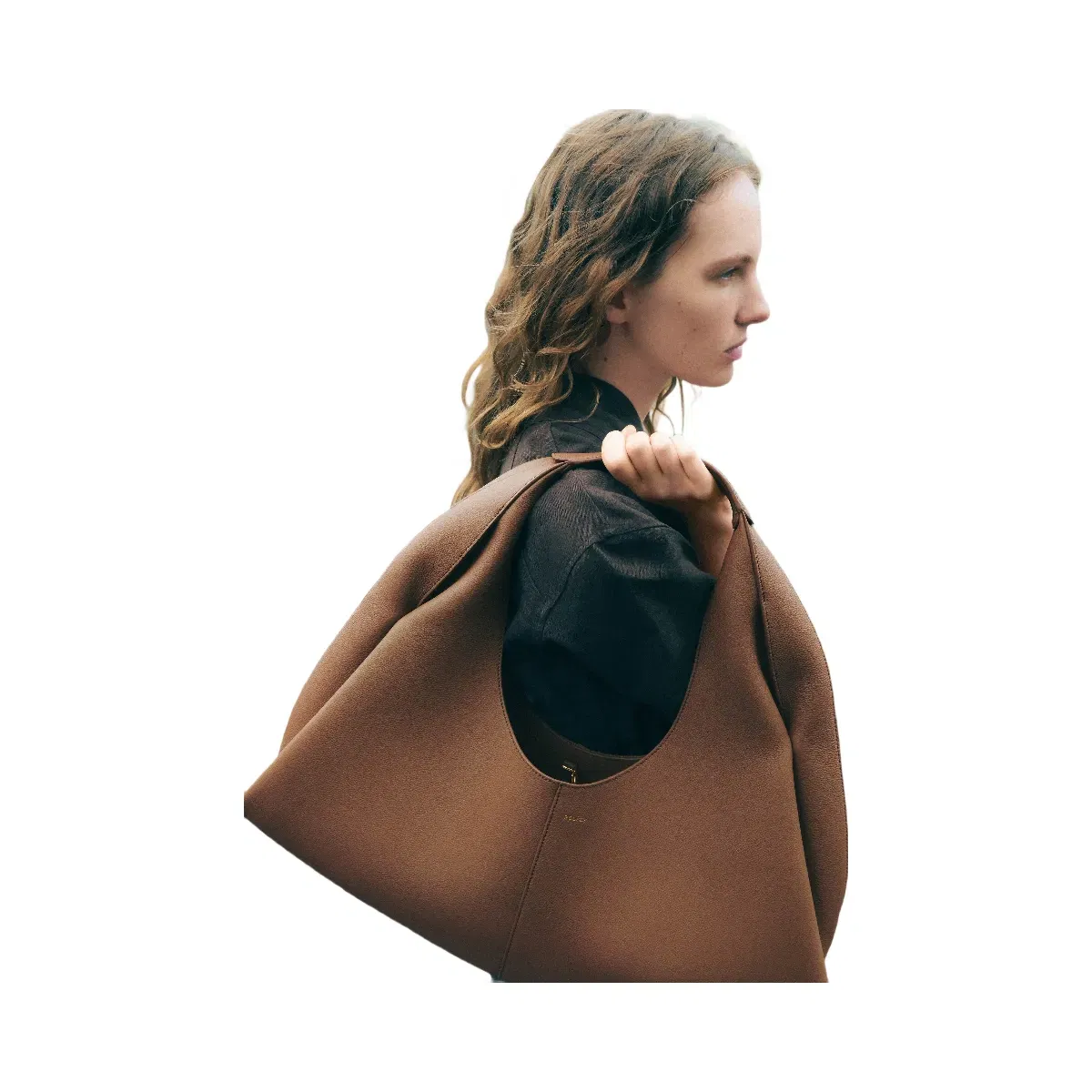 Polène Shuldo Textured Leather Bag Brown