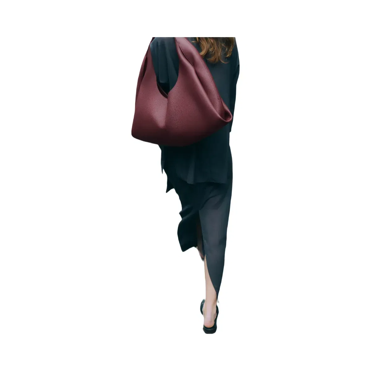 Polène Shuldo Textured Leather Bag Black Cherry