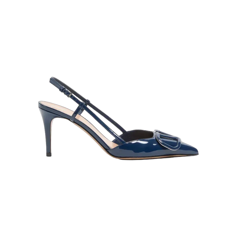 Valentino VLogo Signature Patent Leather Slingback Pump 80mm Blue