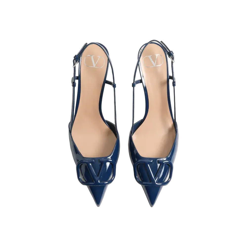 Valentino VLogo Signature Patent Leather Slingback Pump 80mm Blue