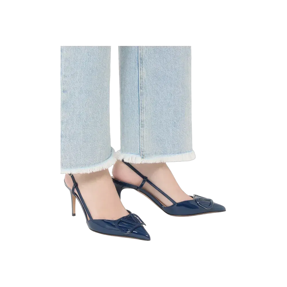 Valentino VLogo Signature Patent Leather Slingback Pump 80mm Blue