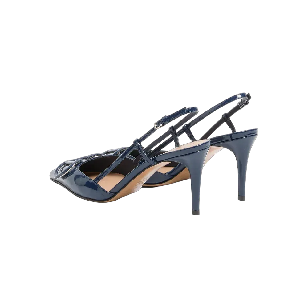 Valentino VLogo Signature Patent Leather Slingback Pump 80mm Blue