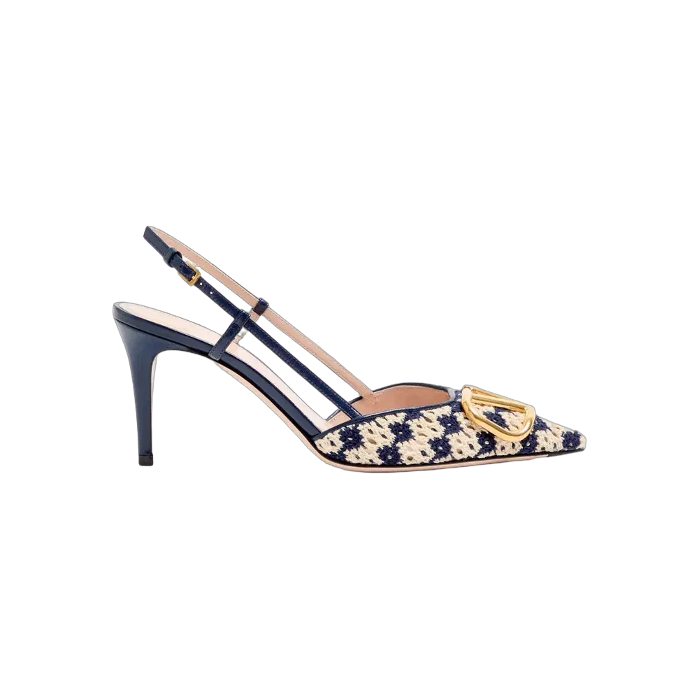 Valentino VLogo Signature Slingback Pumps In Crochet Fabric 80mm Beige