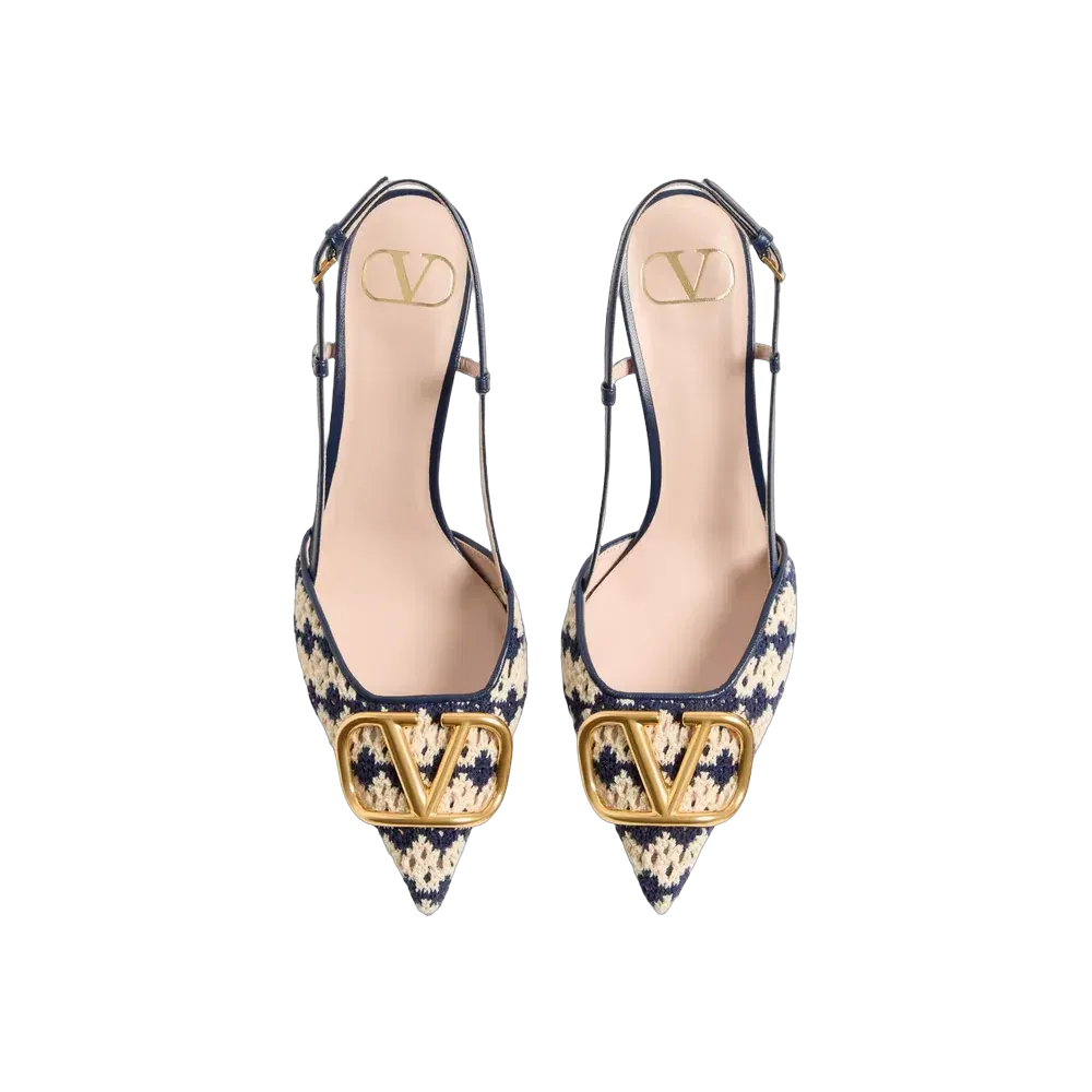 Valentino VLogo Signature Slingback Pumps In Crochet Fabric 80mm Beige