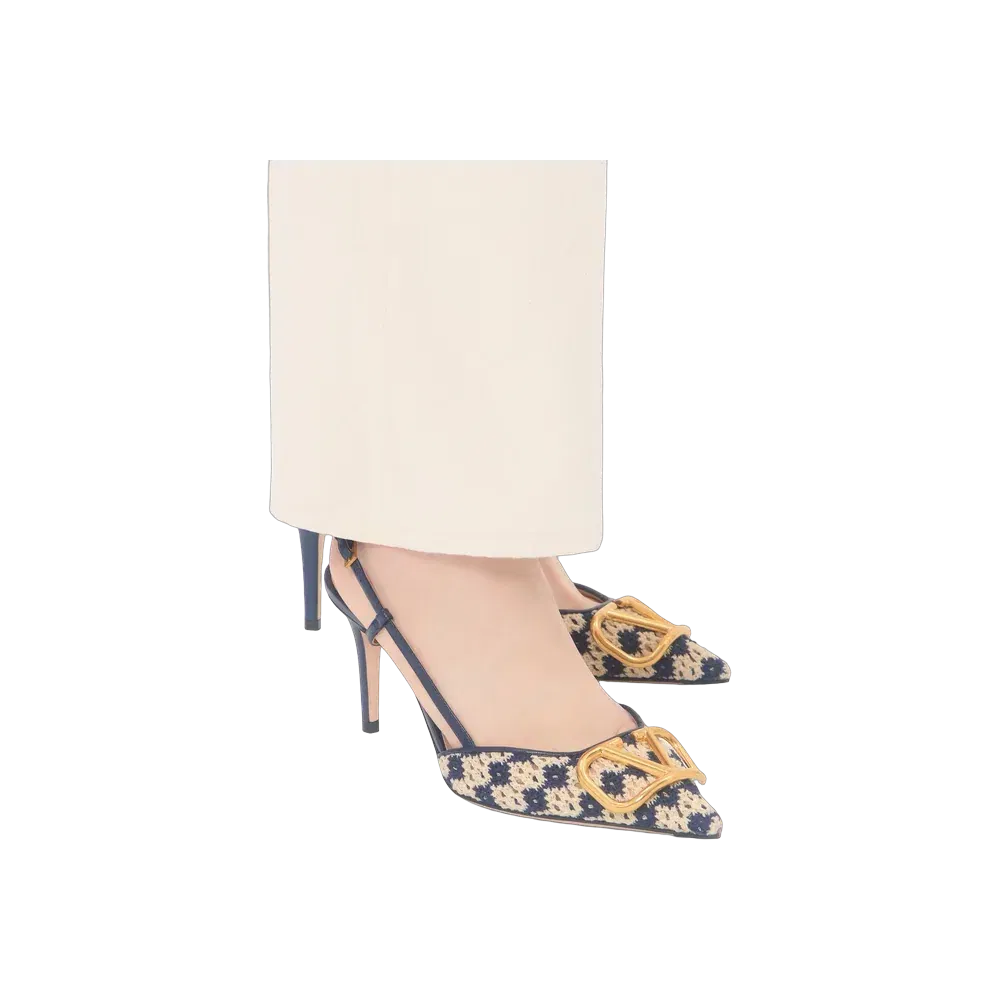 Valentino VLogo Signature Slingback Pumps In Crochet Fabric 80mm Beige