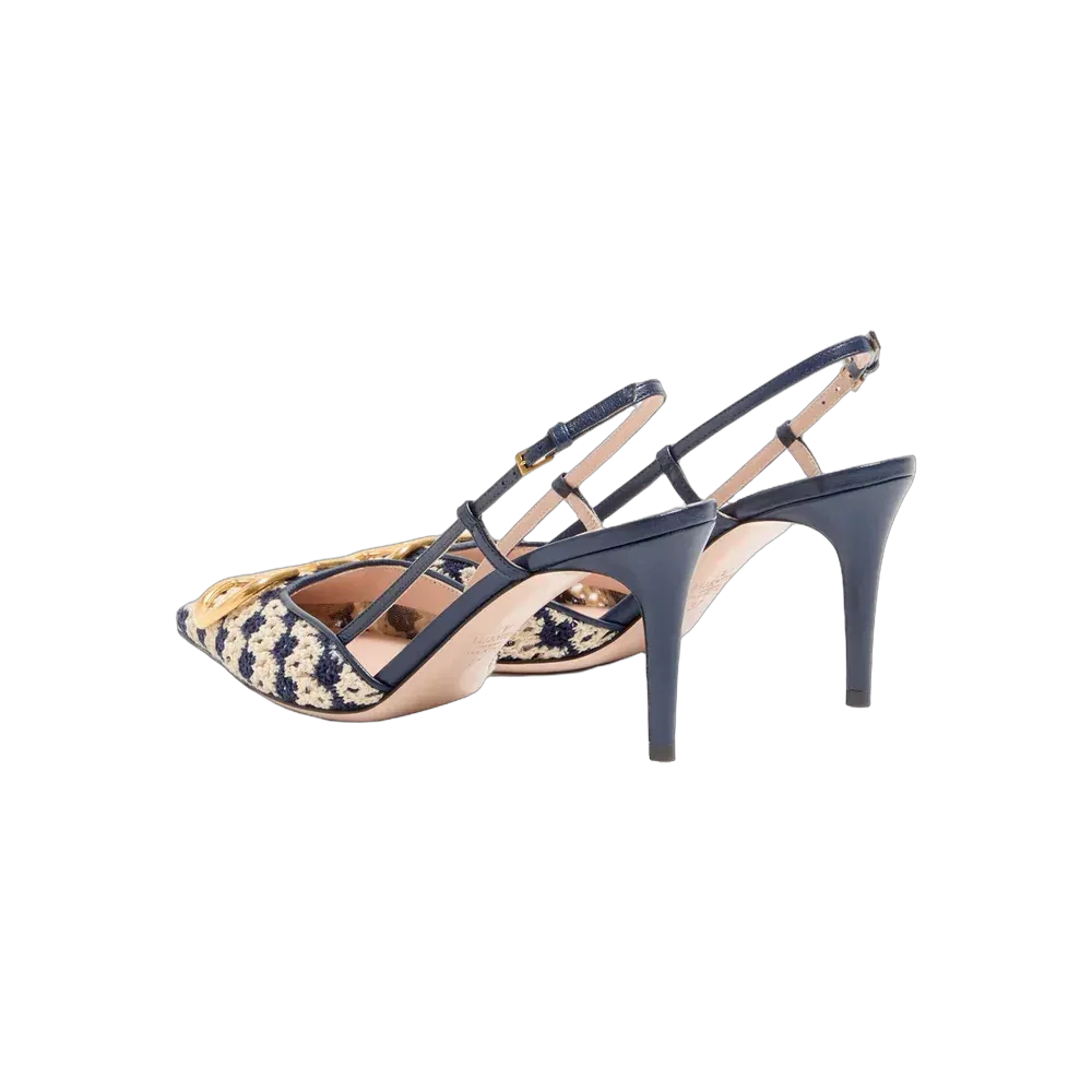 Valentino VLogo Signature Slingback Pumps In Crochet Fabric 80mm Beige