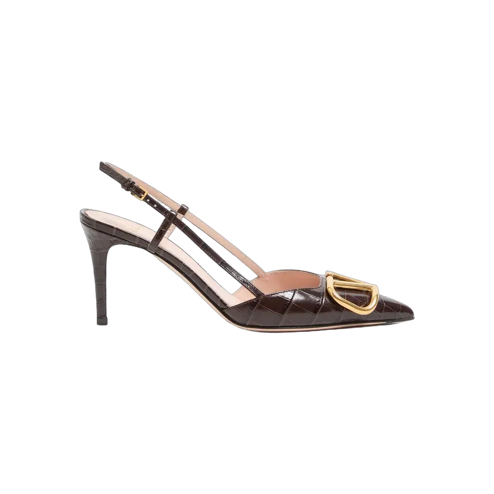 Valentino VLogo Signature Slingback Pumps In Printed Calfskin 80mm Oak Brown