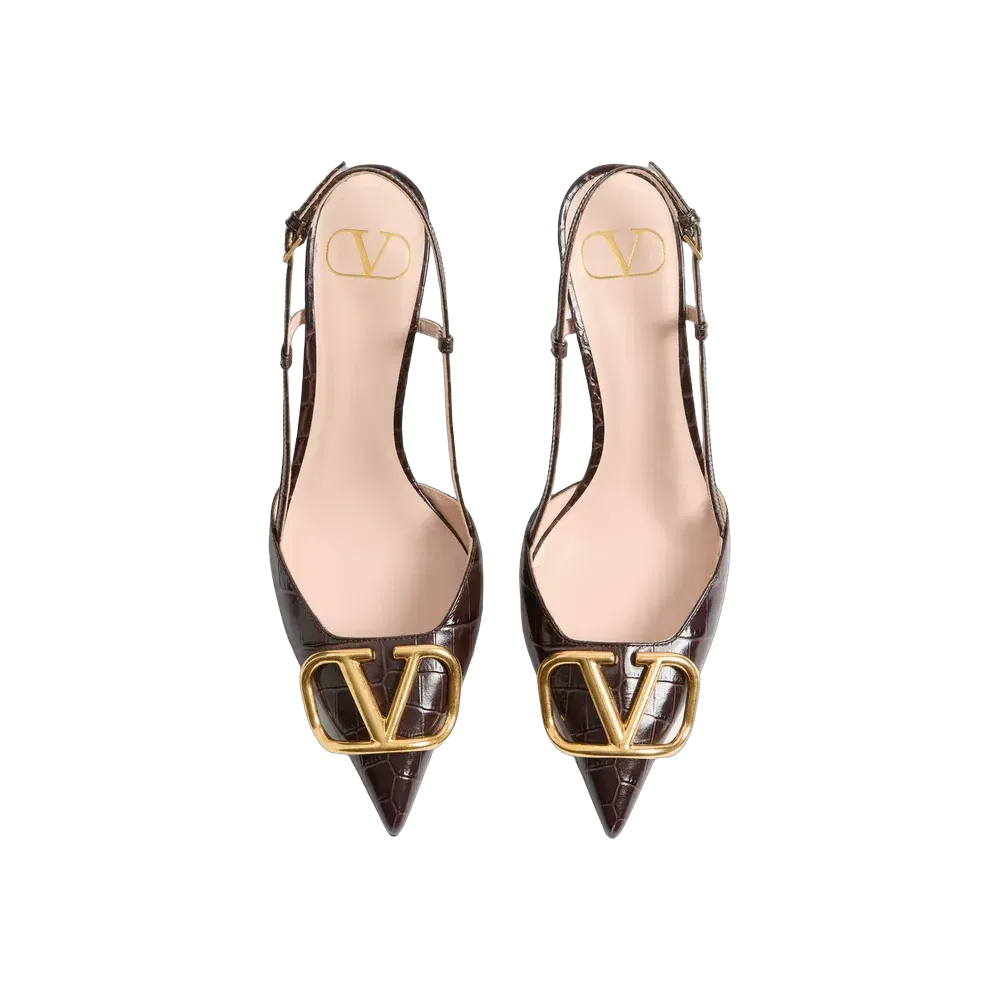 Valentino VLogo Signature Slingback Pumps In Printed Calfskin 80mm Oak Brown