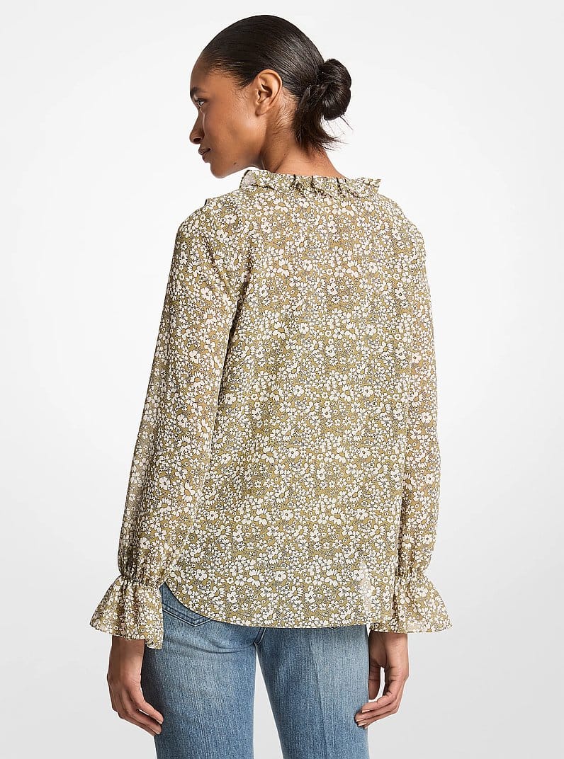 Floral Print Georgette Ruffle Blouse