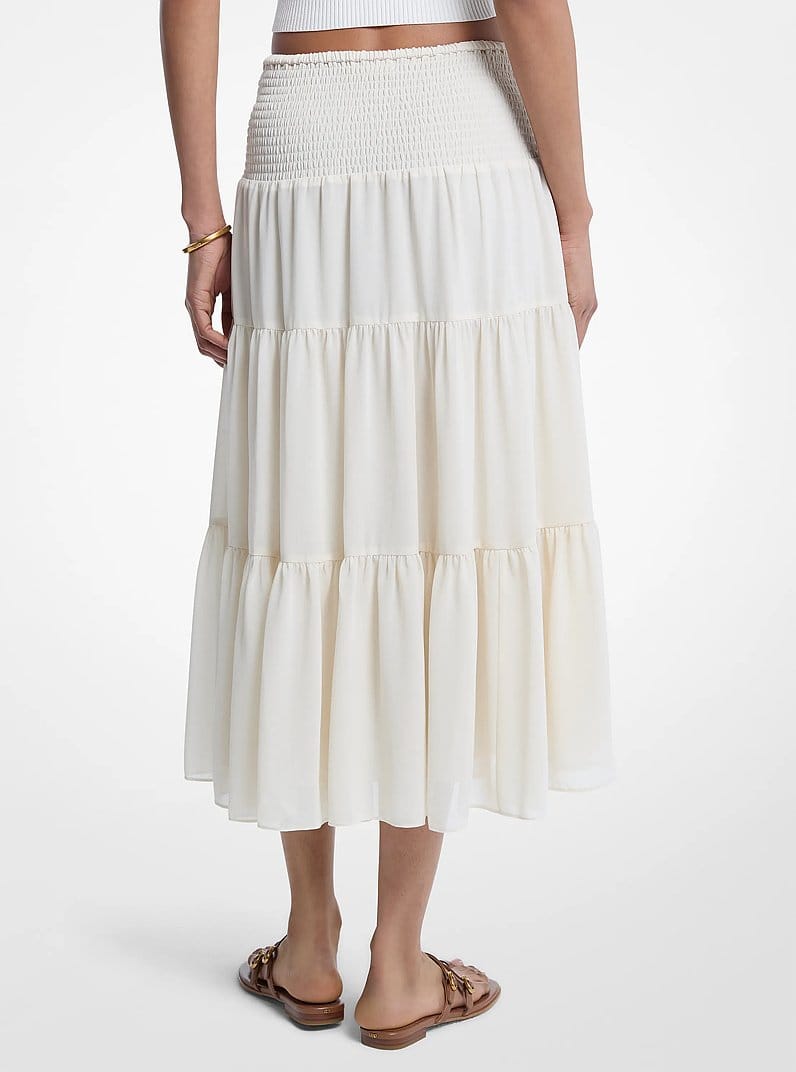 Smocked Georgette Tiered Skirt