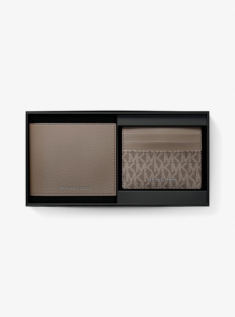Pebbled Leather Billfold Wallet and Signature Logo Card Case Gift Set