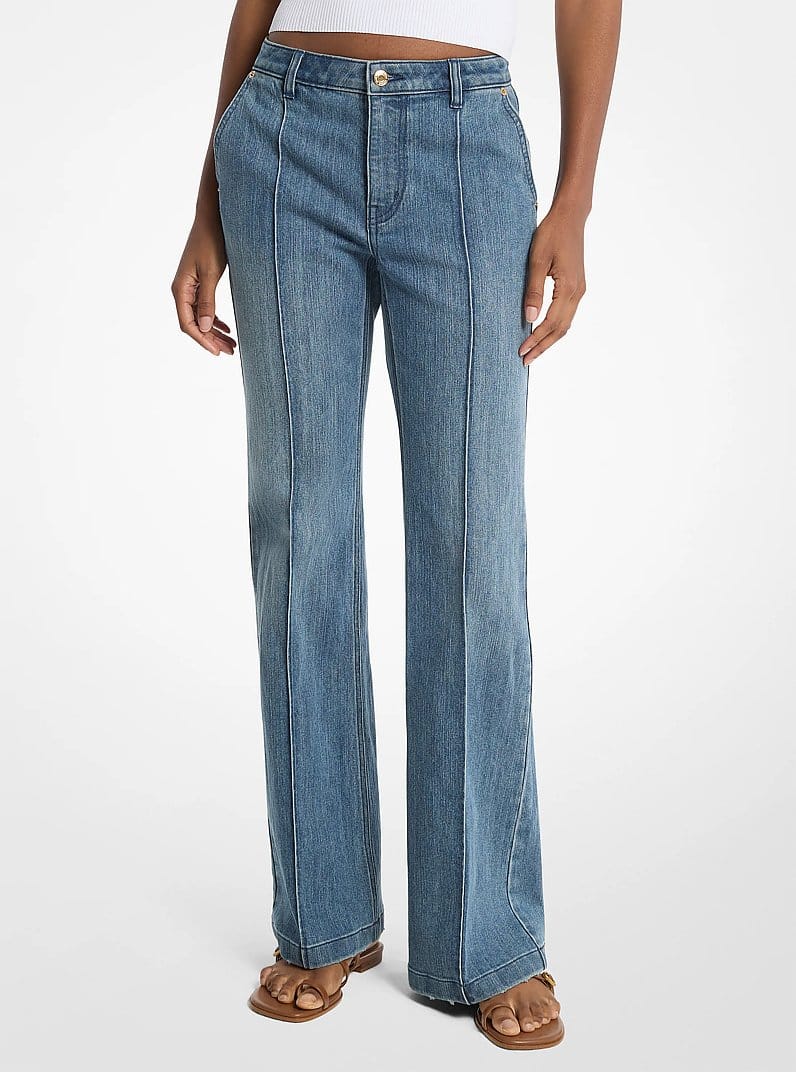 Pintuck Bootcut Stretch Denim Jeans