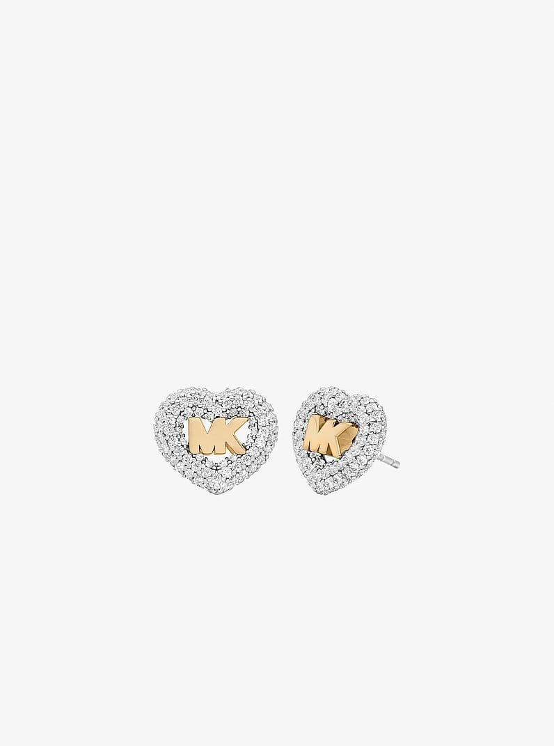 Logo and Pavé Heart Earrings