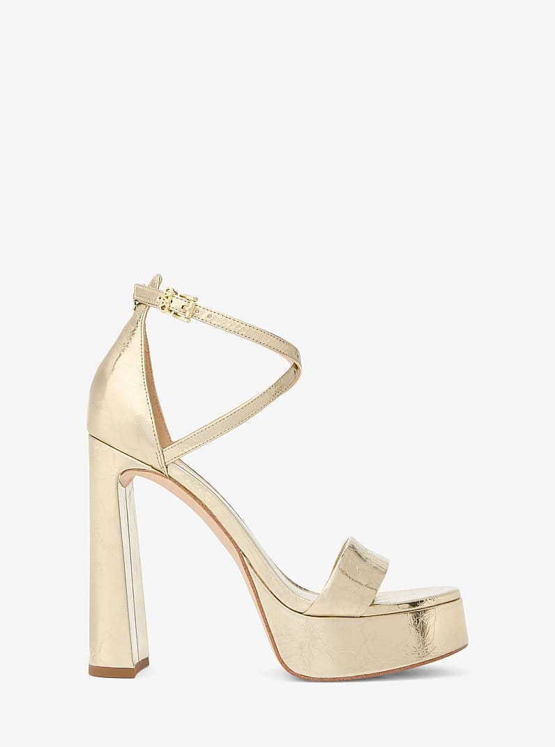 Cami Crackled Metallic Leather Platform Sandal