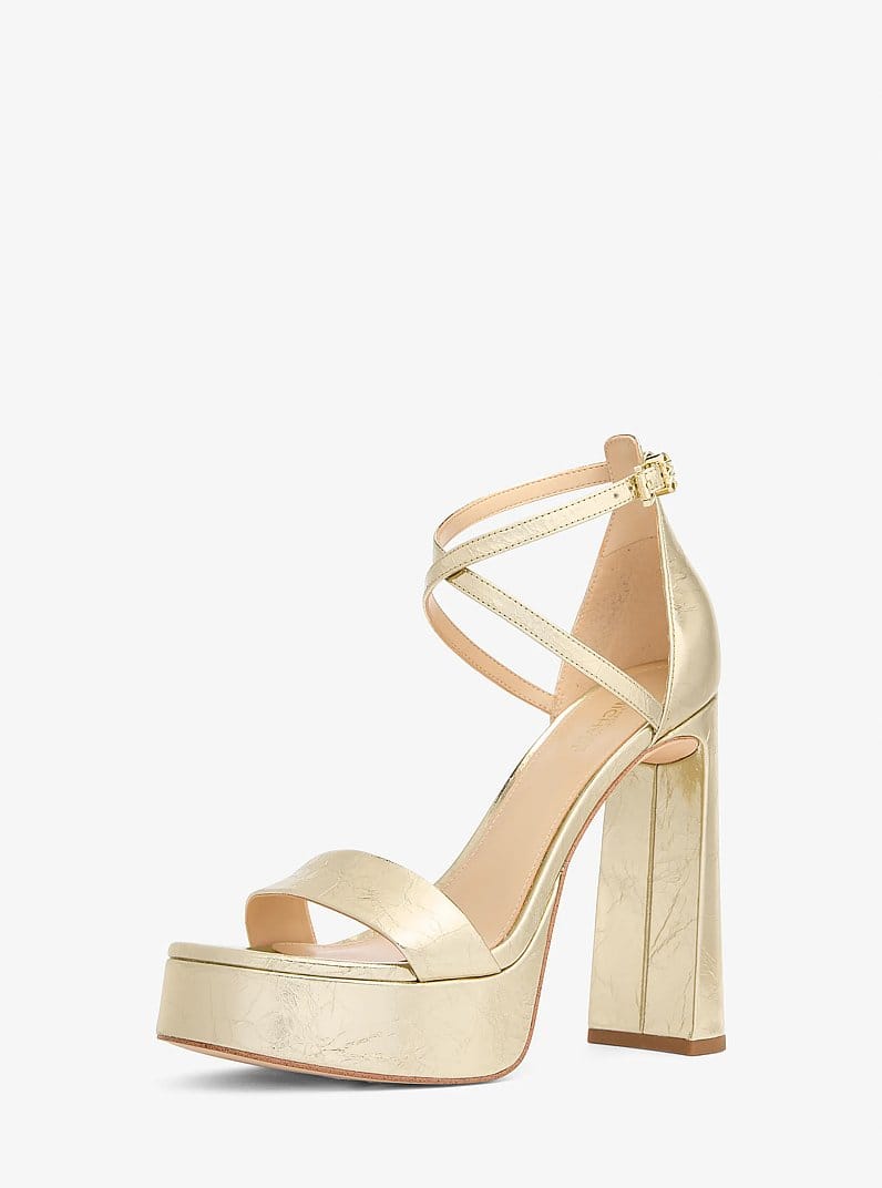 Cami Crackled Metallic Leather Platform Sandal