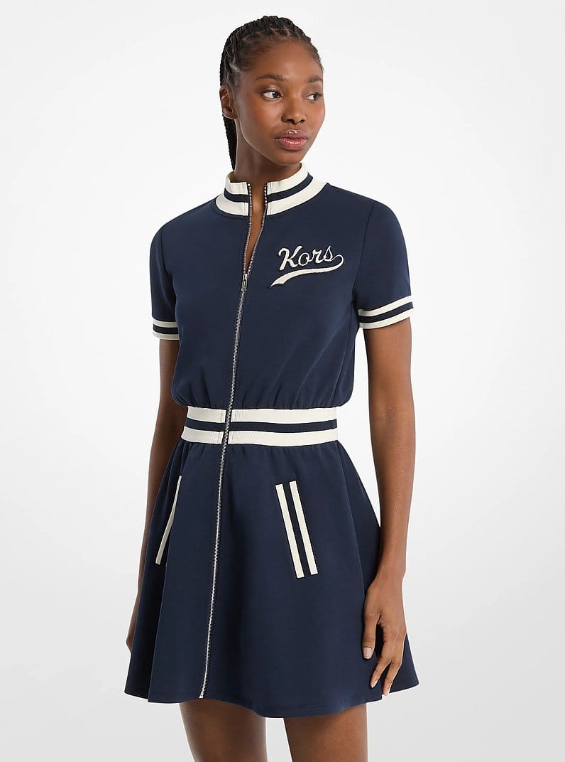 Cotton Blend Zip-Up Mini Dress