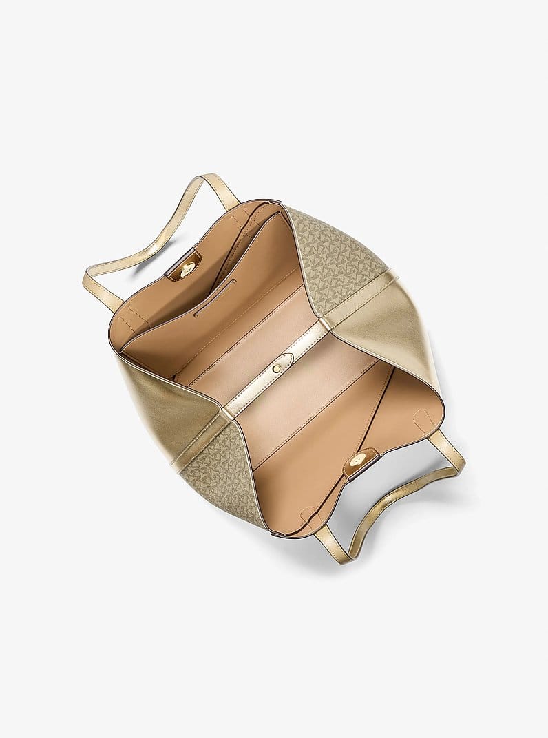 Avalon Medium Metallic and Signature Logo Tote Bag
