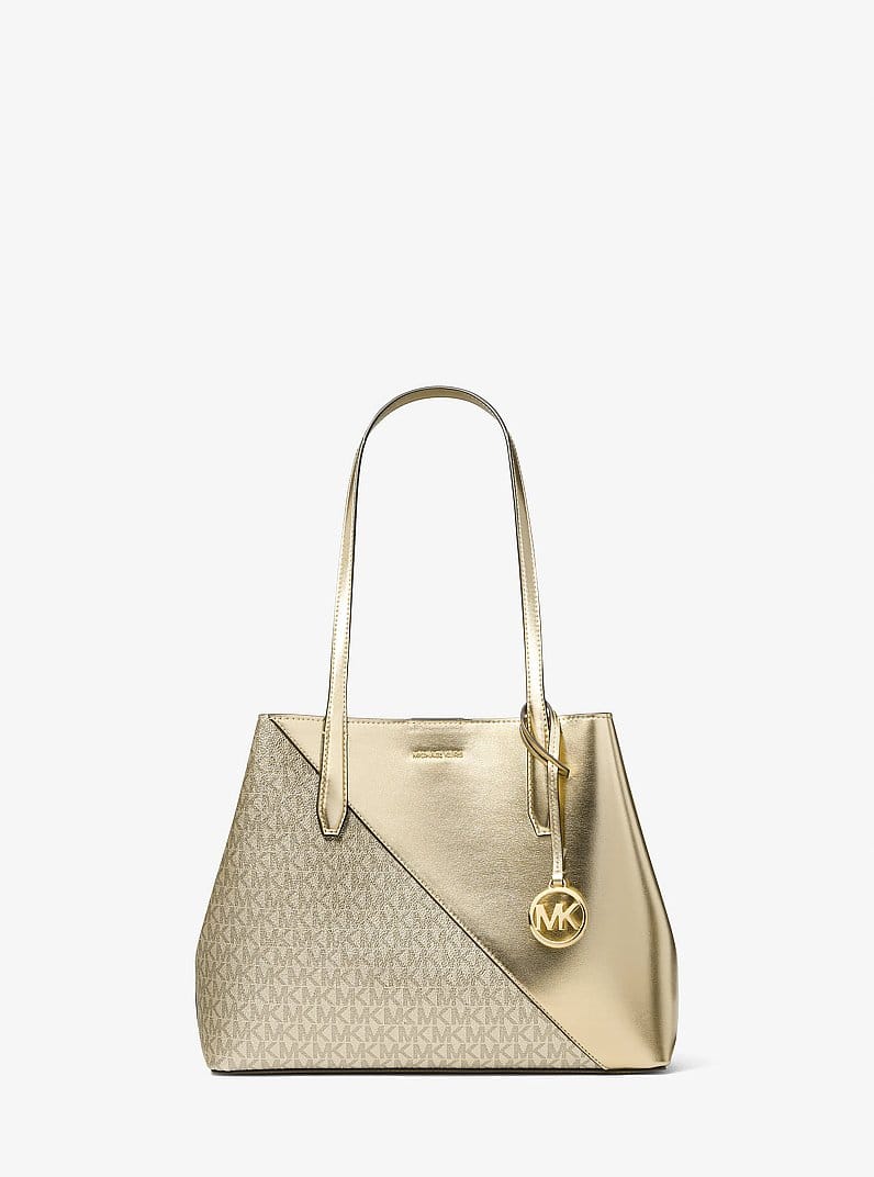 Avalon Medium Metallic and Signature Logo Tote Bag