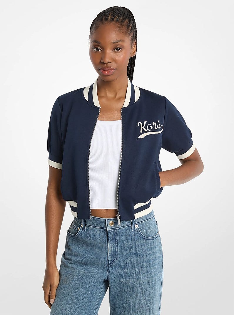 Sporty Piqué Cropped Short-Sleeve Jacket