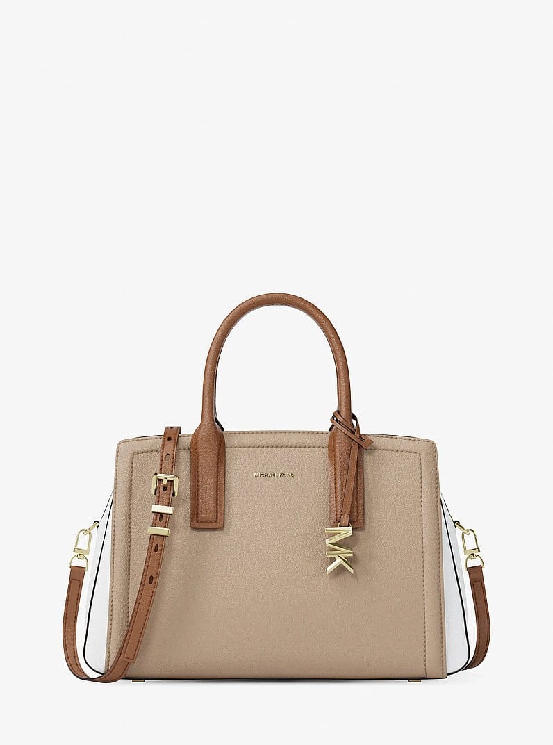 Laila Medium Color-Block Pebbled Leather Satchel