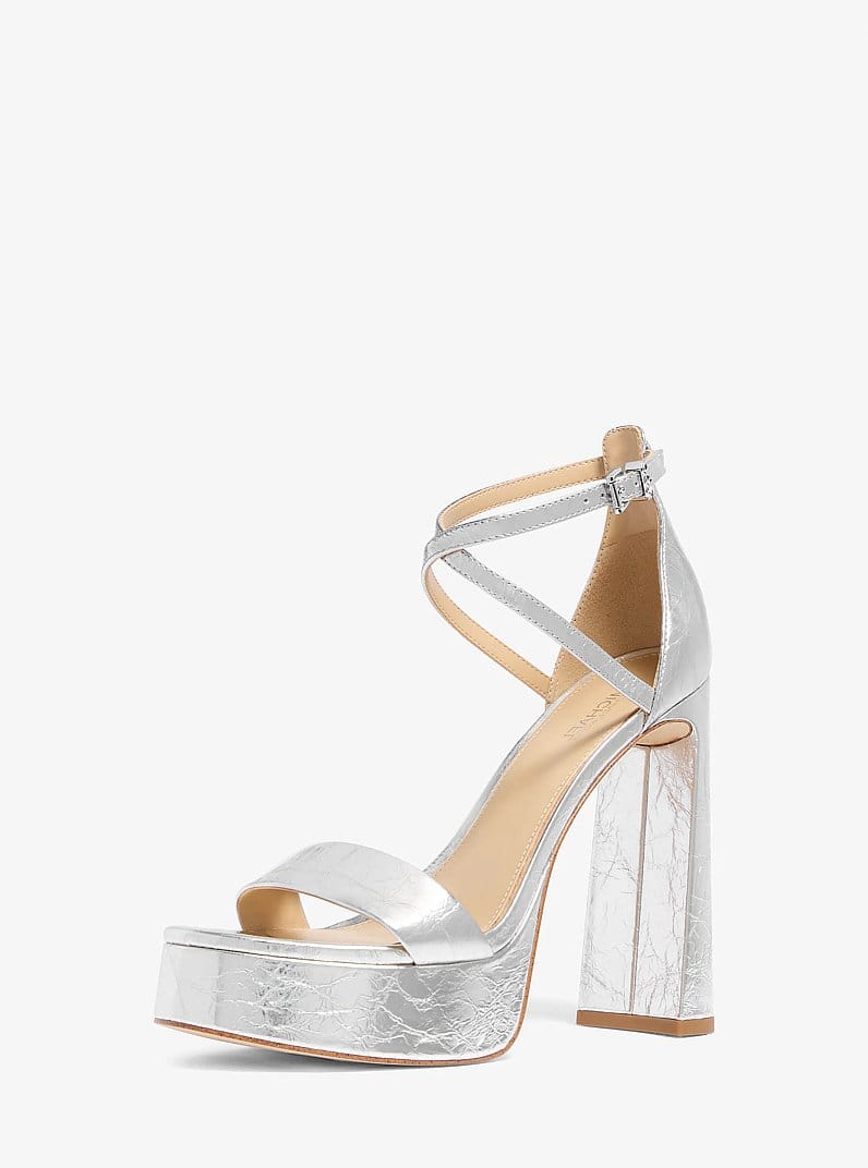 Cami Crackled Metallic Leather Platform Sandal