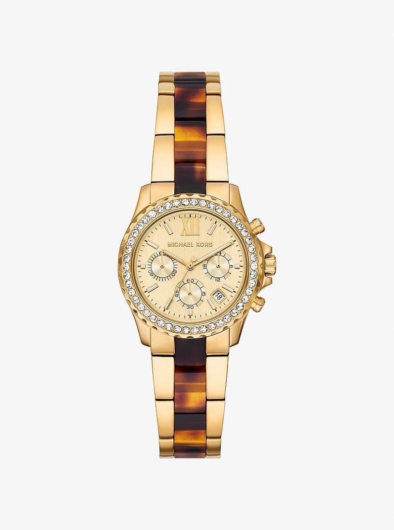 Mini Everest Pavé Gold-Tone and Tortoiseshell Acetate Watch