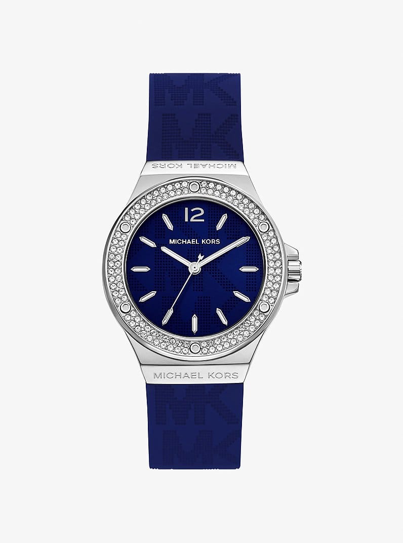 Lennox Pavé Silver-Tone and Logo Silicone Strap Watch