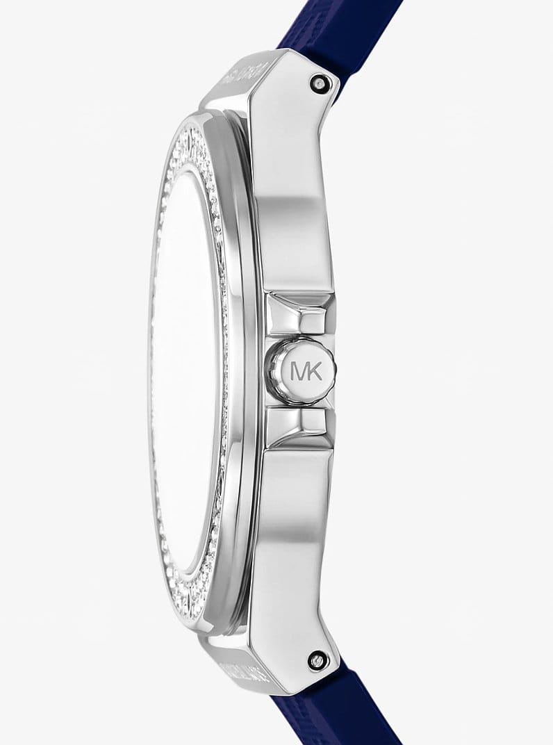 Lennox Pavé Silver-Tone and Logo Silicone Strap Watch