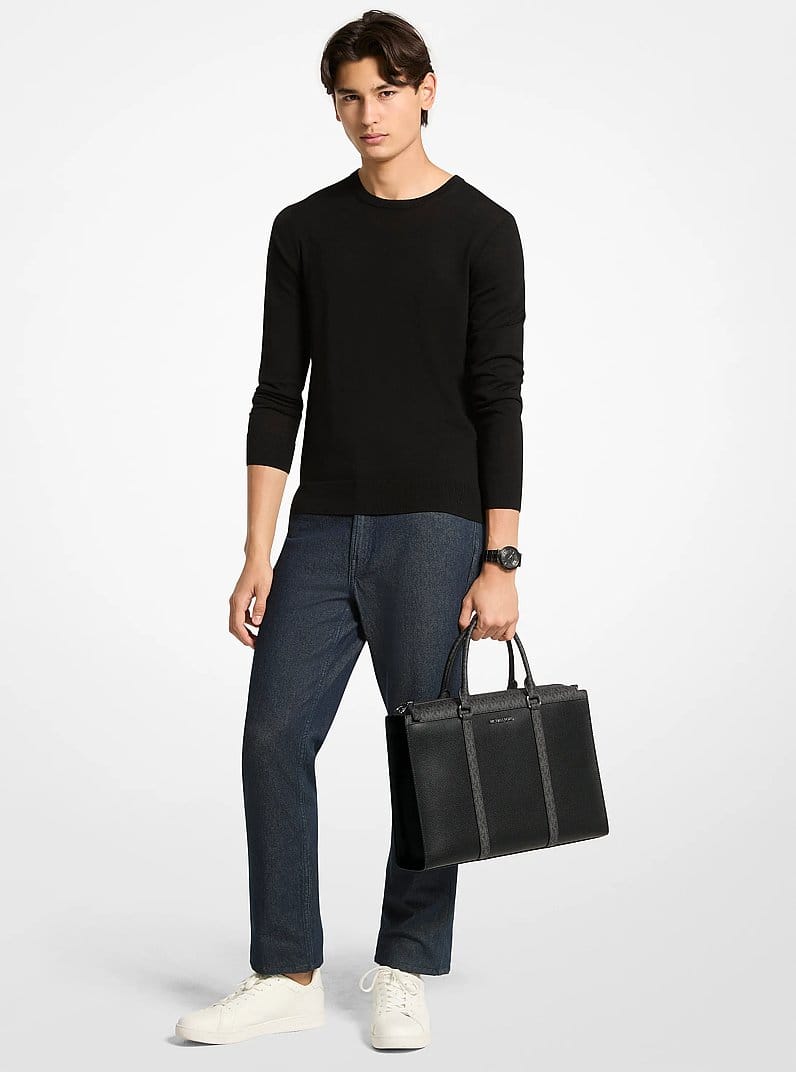 Cooper Pebbled Leather and Signature Logo Briefcase