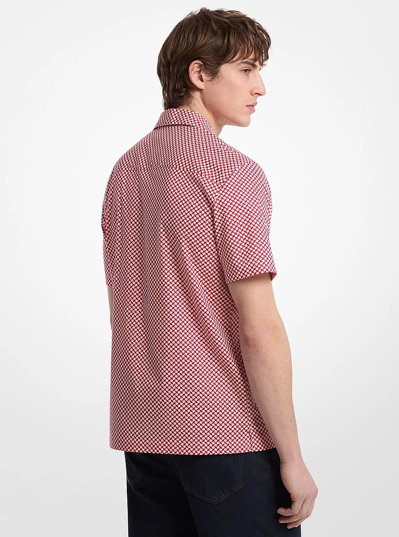 Geometric Print Stretch Cotton Camp Shirt