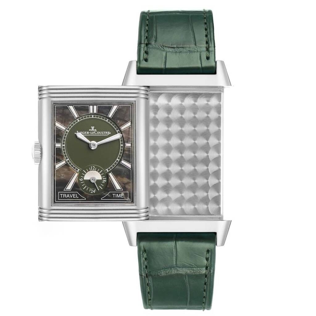 Reverso Duoface 'Green Marble' Boutique Edition (Reference Q38484AF). A 47mm stainless steel manual wind wristwatch with travel time. 2017
