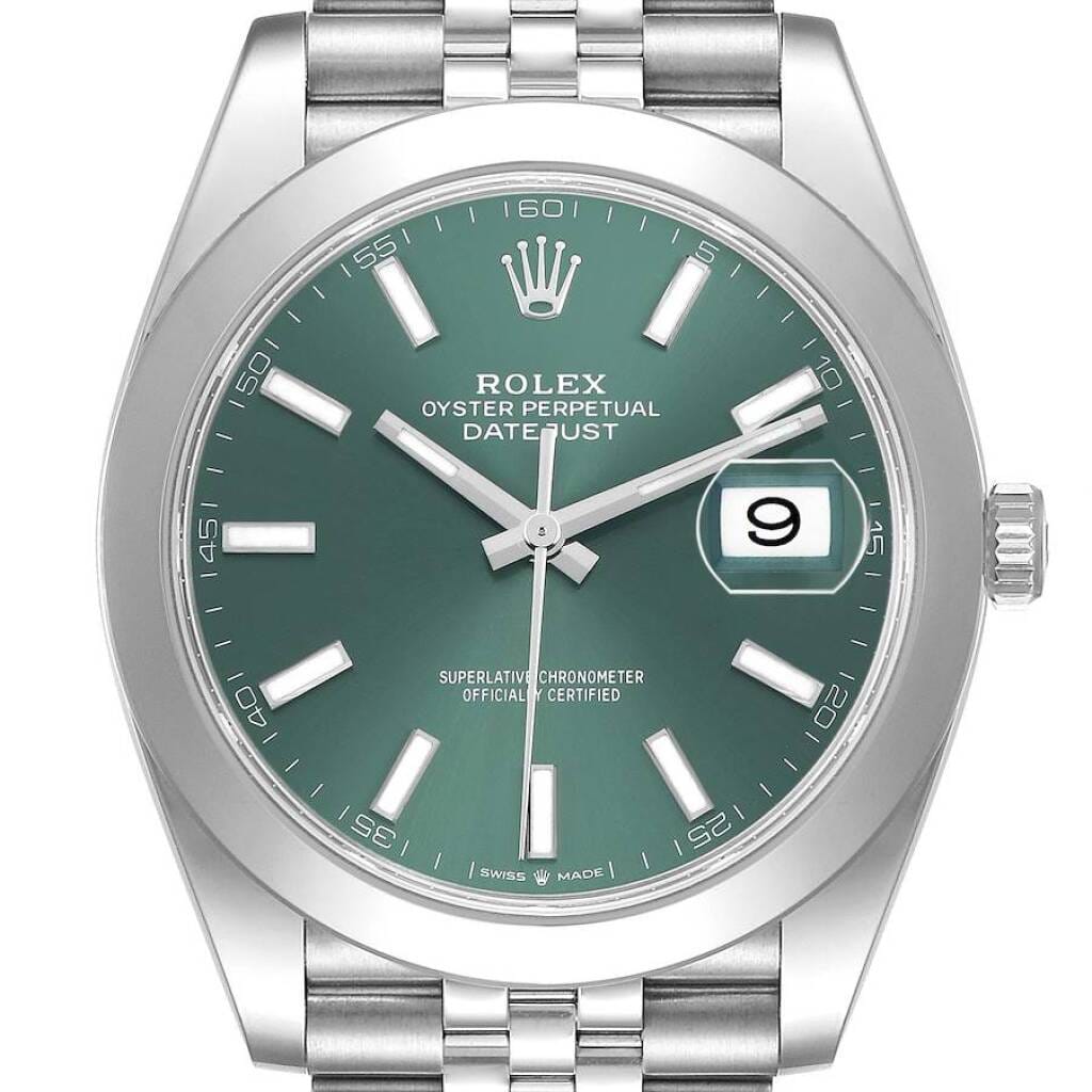 Datejust Mint Green Dial (Reference 126300). A 41mm unworn stainless steel automatic wristwatch with date. 2026