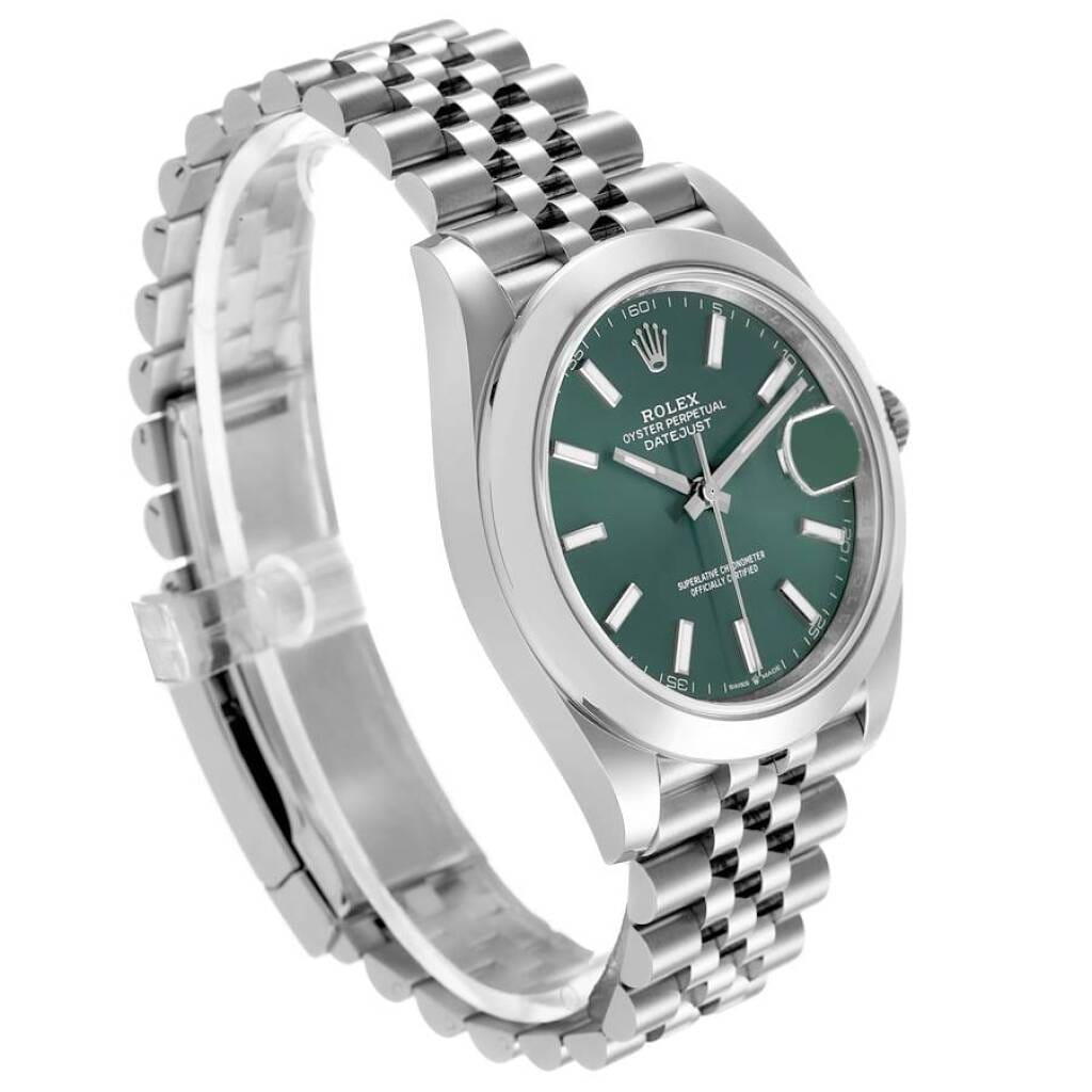Datejust Mint Green Dial (Reference 126300). A 41mm unworn stainless steel automatic wristwatch with date. 2026