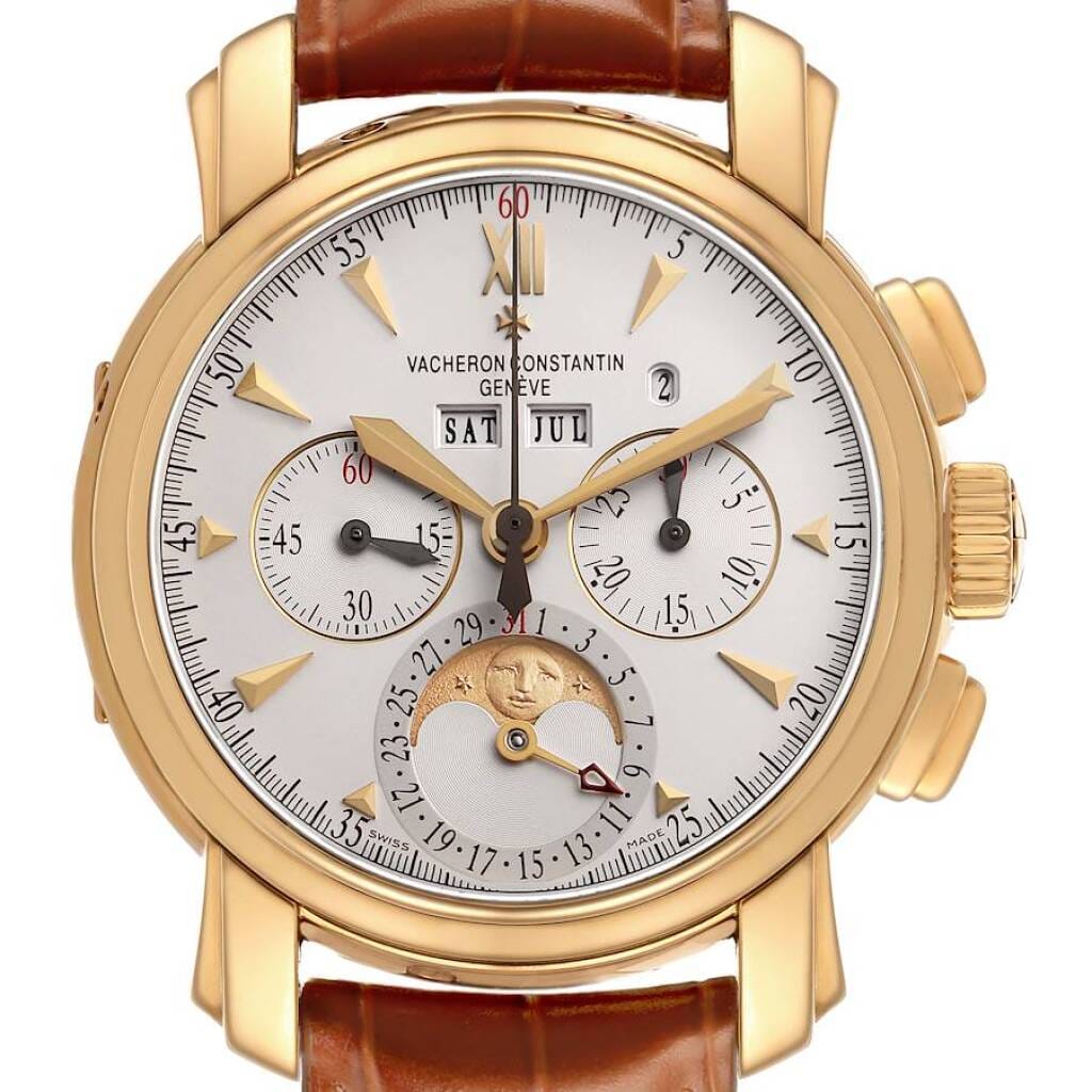 Malte (Reference 47112/000J). A 42mm yellow gold manual wind wristwatch with chronograph, moon phase, leap year, and perpetual calendar.