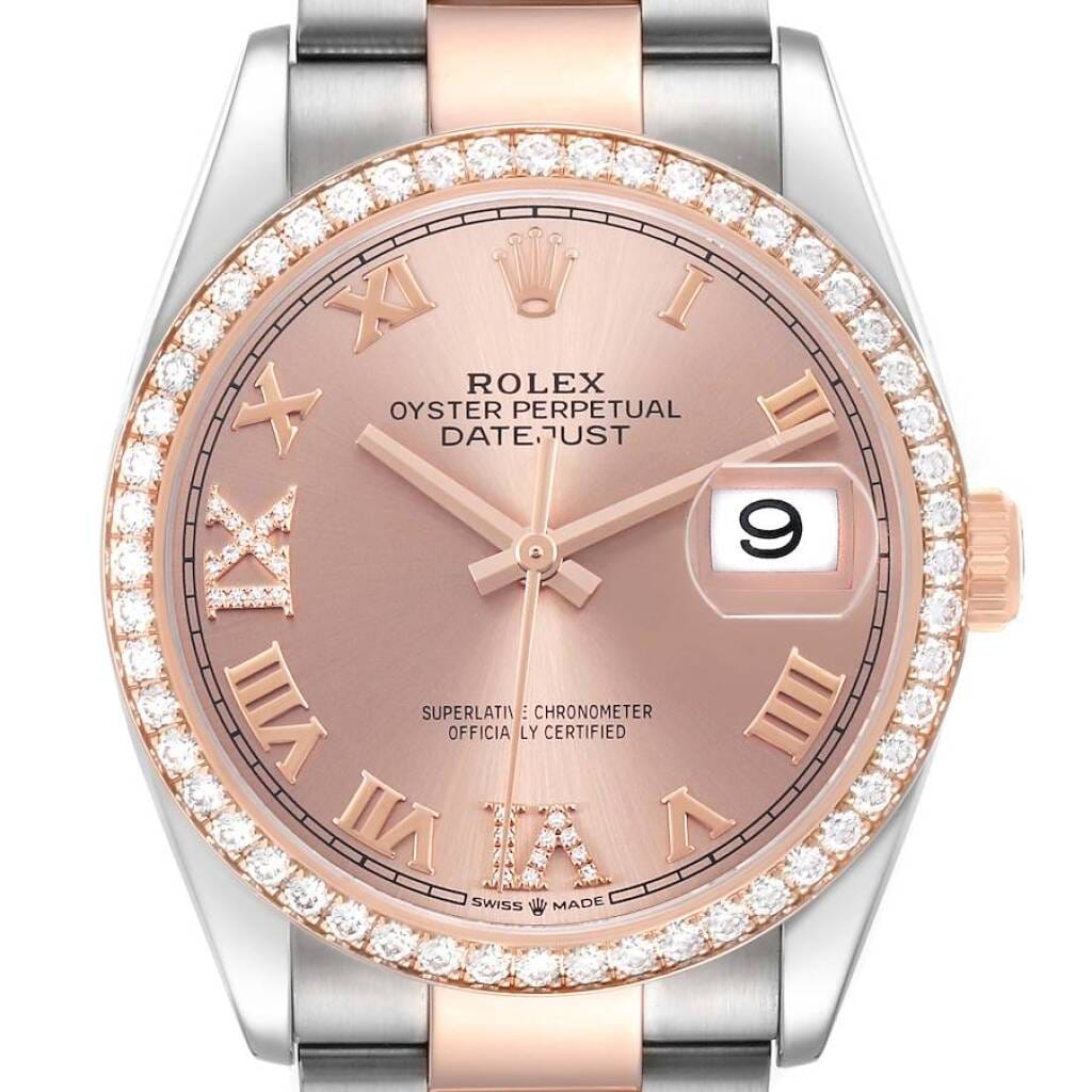 Datejust (Reference 126281). A 36mm rose gold stainless steel automatic wristwatch with date. 2021