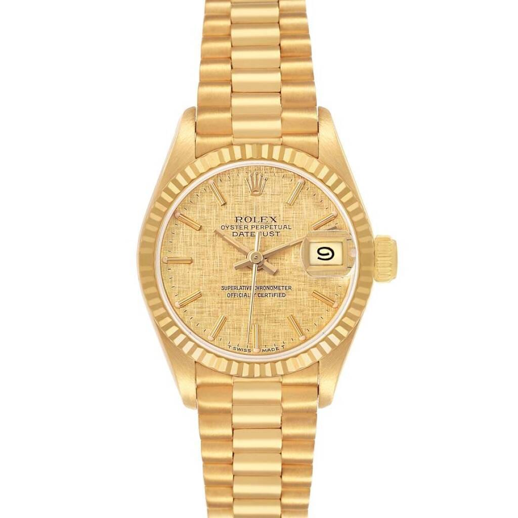 President Datejust 'Linen' Dial (Reference 69178). A 26mm yellow gold automatic wristwatch with date. 1987-1988