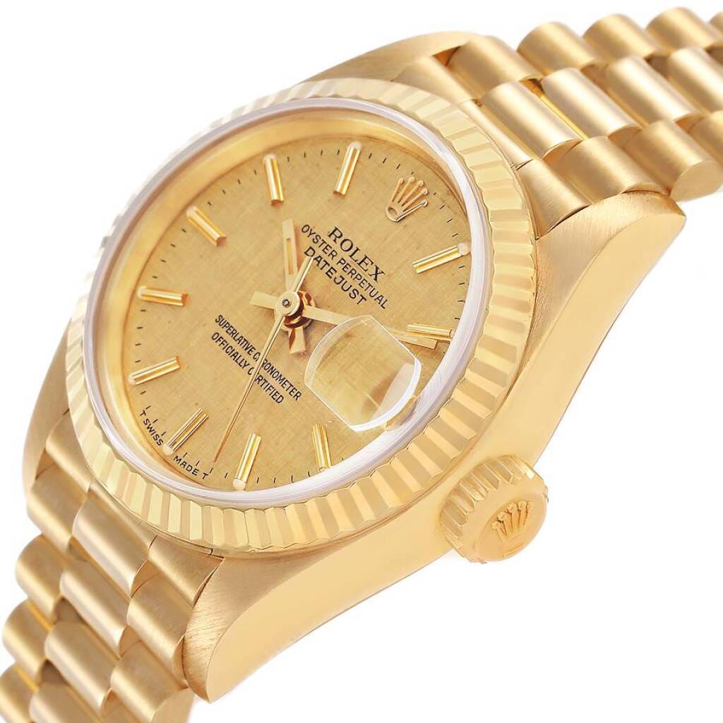 President Datejust 'Linen' Dial (Reference 69178). A 26mm yellow gold automatic wristwatch with date. 1987-1988